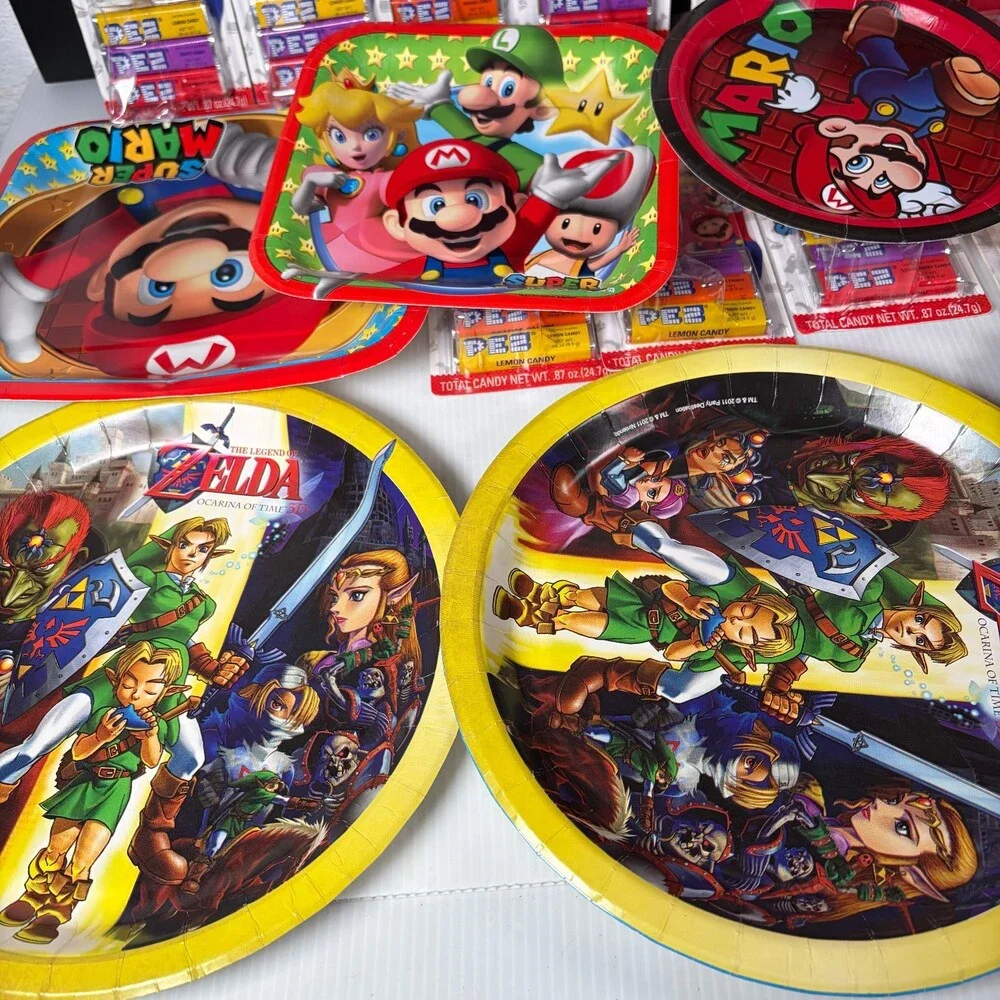 Super Mario Birthday Party Favor Lot PEZ Dispensers Zelda Plates Napkins Straws